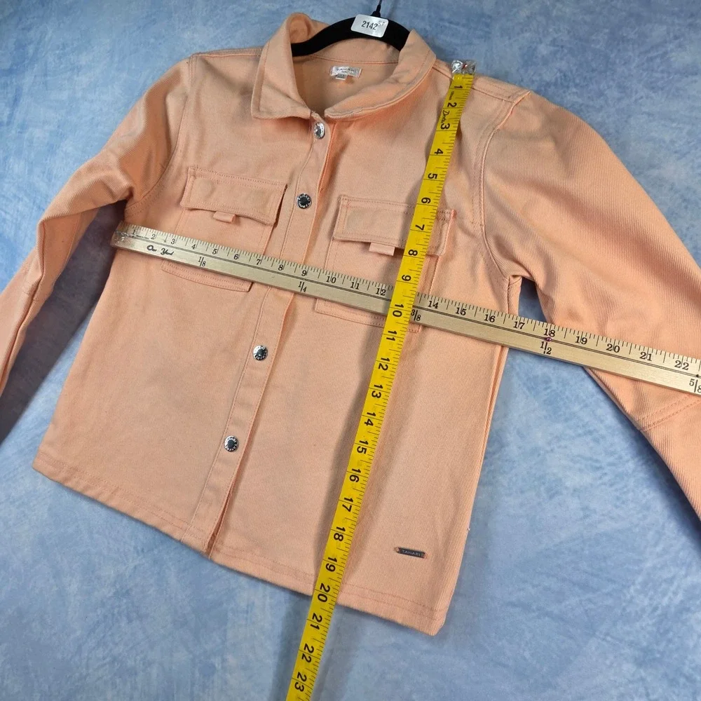 Tahari Girl Peach Orange Denim‎ Jacket Button Front Twill Coat Kids Size 12 NEW